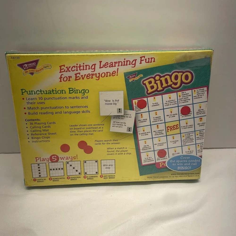 PUNCTUATION BINGO Classroom Game w/‎ Chips Trend Enterprises Educational 2002